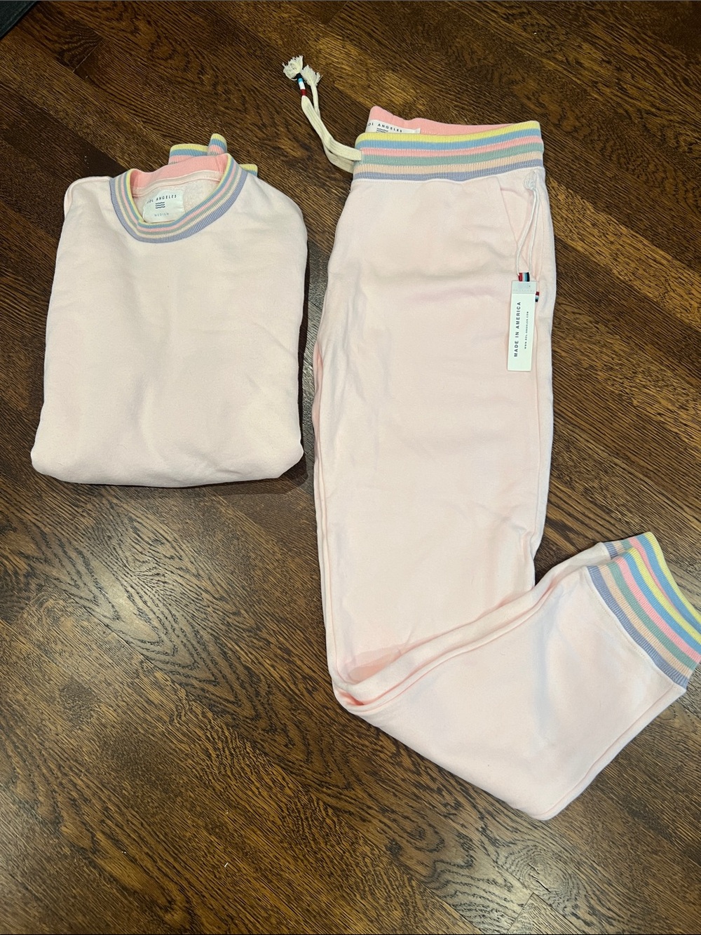 Sol Angeles Light Pink Rainbow-Trim Pajama Set